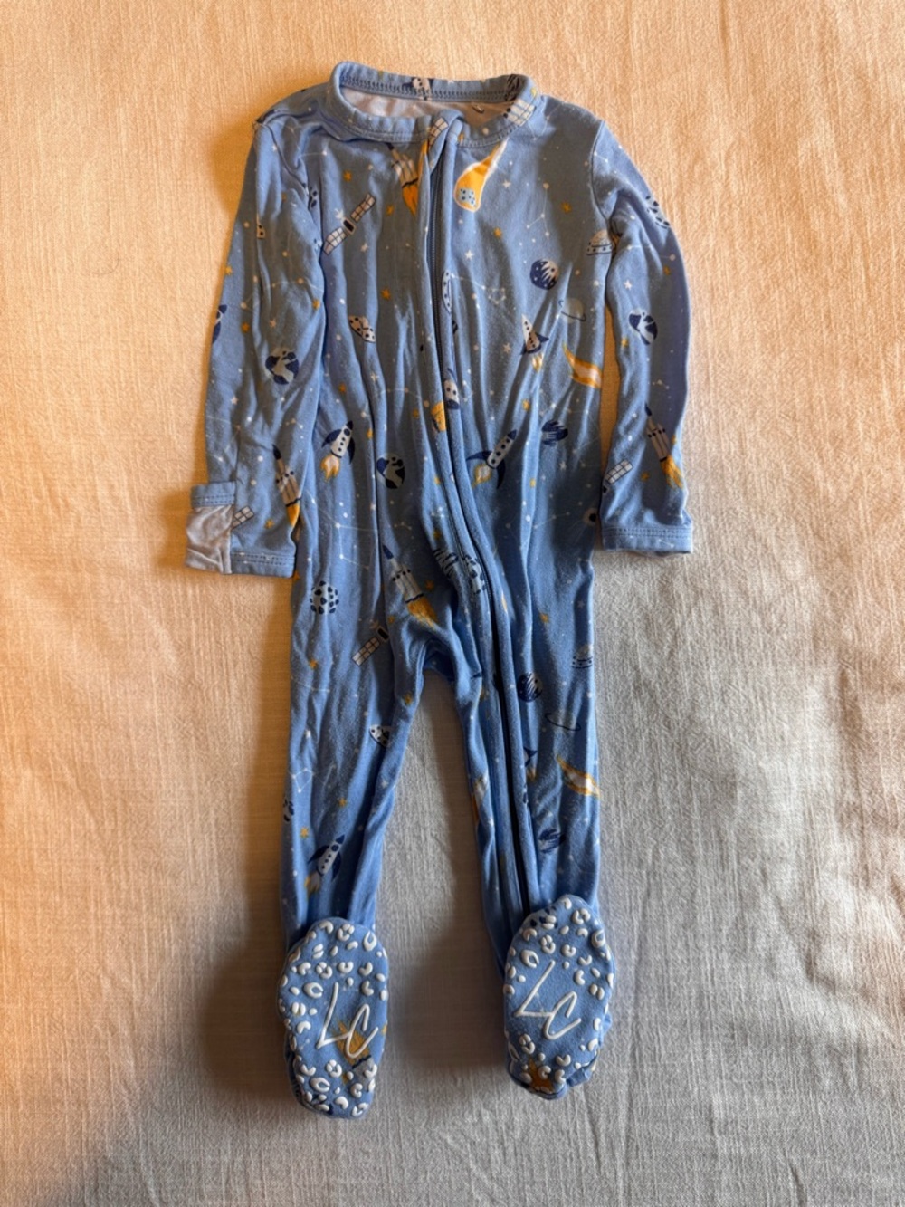 Laree + Co 0-3 month Bamboo Blue Space-Print Kids One-Piece Footed Pajamas